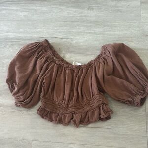 adorable alterd state brown cropped puff sleeve